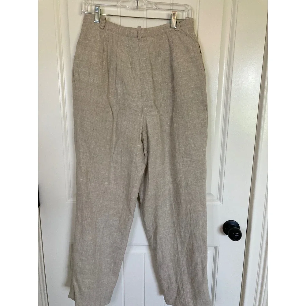 Harve‎ Benard Tan Linen Blend Pleated High Waisted Tapered Trousers Size 6